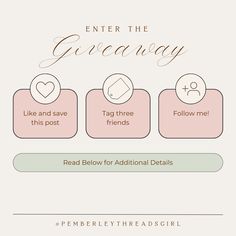 an info sheet with the words enter the giveaway and follow me to read below