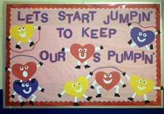 a bulletin board that says let's start jumpin'to keep our kids pumpkin