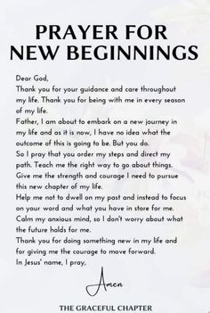 a prayer for new beginnings with an image of flowers and leaves in the background on a white paper