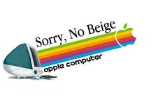 an apple computer with the words sorry, no begge on it