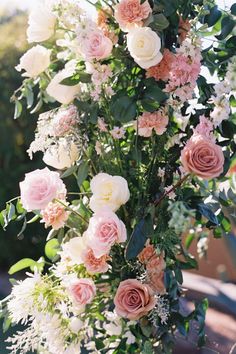 Springtime weddings personify elegance and romance. Embrace an array of lush florals in pink and white for your fairytale wedding from this Sanctuary Resort Scottsdale Wedding! Add a spritz of desert elegance with potted cacti and generous back-of-aisle arrangements. Don't forget to scatter down rose petals for a fragrant and colorful passage. Photographer: Melissa Ivy White And Pink Wedding Flowers, Aisle Arrangements, White And Pink Wedding, Tall Floral Arrangements, Blush Wedding Colors, Booth Wedding, Blush Wedding Flowers, Scottsdale Wedding, Ceremony Design