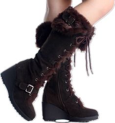 Winter Heels Boots, Brown Winter Shoes, Boot Wedges, Outfit Ideas With Boots, Wedge Winter Boots, Ugg Ugg, Boots For Winter, Boots With Fur