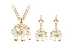 PRICES MAY VARY. 18K Gold Plated High Polish Finish Enamel Elephant Necklace & Earring Set Elephant Set Is perfect for a gift for a girlfriend, mothers day, Christmas, valentines day and birthday. This Womens Gold Elephant Necklace Set Comes in 18 Inches Perfect accessory to wear to any occasion a must have to add to your collection for womens gold plated elephant set.. We Offer a LIfetime No-Questions-Asked Money-Back Guarantee to ensure your 100% satisfaction. Made in Brazil. Adorn yourself wi Elephant Necklace Gold, Elephant Pendant Necklace, Elephant Jewelry, Lucky Elephant, Gold Elephant, Elephant Earrings, Chic Necklace, Elephant Necklace, Women's Jewelry Sets