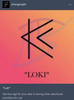 the word loki is written in black on a pink and orange background with an arrow