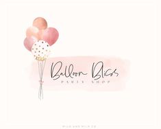 balloons are floating in the air on a pink and white background with words balloon bliss party shop