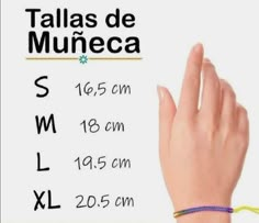 a woman's hand wearing a multicolored beaded bracelet with the words talas de muneca on it