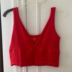 Never Worn Before Cut Off Tag Anyway. Yellow Top Picture Is To Get A Better Look Of What It Would Look Like On The Body. Red Seamless V-neck Top, Urban Outfitters Seamless V-neck Top, Red Cotton V-neck Crop Top, Red V-neck Top From Urban Outfitters, Trendy Red V-neck Crop Top, Red Seamless Crop Top, Seamless Red Crop Top, Trendy Red Seamless Tops, Red Seamless Top For Spring