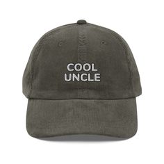 Calling all uncles! Step up your style with an embroidered old-school cap. It's crafted from 100% cotton corduroy that's soft to the touch and comfy to wear. It features an adjustable strap with a gold-colored buckle for a great fit and a visor to protect you from the sun and wind. Complete your look with this embroidered corduroy cap and rock a cool vibe all day long. * 100% cotton corduroy * Unstructured, 6-panel, low-profile * Cotton twill sweatband and taping * 6 embroidered eyelets * Adjust Winter Cotton Dad Hat With Curved Bill, Winter Cotton Dad Hat, Winter Cotton Dad Cap, Winter Cotton Dad Hat Baseball Cap, Casual Corduroy Dad Hat With Curved Brim, Winter Cotton Dad Hat (baseball Cap Style), Casual Corduroy Dad Hat With Flat Bill, Cotton Dad Hat Baseball Cap, Casual Adjustable Hats With Embroidered Text