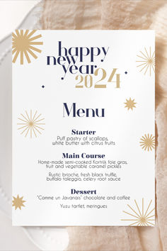 a happy new year menu on a plate