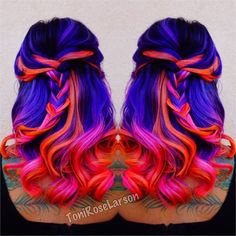 Circus Hair, Pink And Orange Hair, Underlights Hair, Funky Hair, Neon Hair, Hair Color Crazy, Dye Ideas, Hair Idea, Beautiful Hair Color