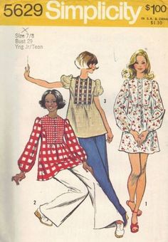 two women's tops and pants are shown on the front of an old sewing pattern