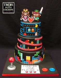 a cake made to look like an old school video game