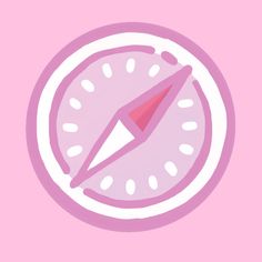 a pink and white clock with a red arrow in the center on a pink background