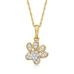 .10 ct. t.w. Diamond Paw Print Pendant Necklace in 10kt Yellow Gold. 18" | Ross-Simons Gold Wardrobe, Paw Pendant, Paw Print Pendant, Dog Lover Jewelry, Pet Jewelry, Golden Bear, Diamond Birthstone, Bear Necklace, Dog Necklace