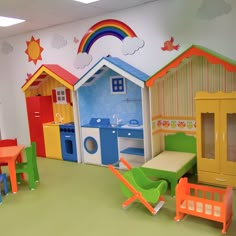 children's playroom with colorful furniture and decor