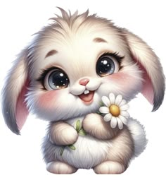 a cute little bunny holding a flower in its paws