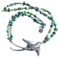 Vintage scissor-tail swallow with banner saying "Home Safe". Heavy gauge sterling silver pendant with 18" assorted turquoise beaded necklace. Vintage Mexican Jewelry, Found Object Jewelry, Vintage Scissors, Turquoise Beaded Necklace, Turquoise Bead Necklaces, Vintage Mexican, Silver Pendants