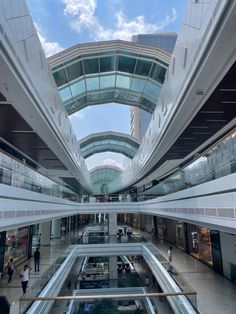 an empty shopping mall with people walking around