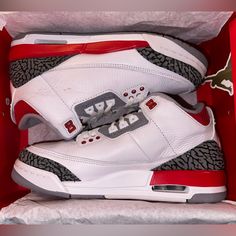 Air Jordan 3 Retro Gs, White/ Fire Red/ Black (Brand New) Jordans Girls, Kawaii Shoes, Jordan Shoes Girls, All Nike Shoes, Shoes Outfit Fashion, Cute Nike Shoes, Cute Nikes