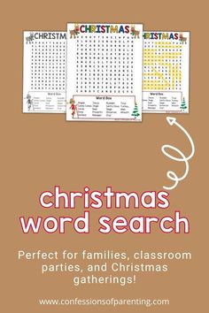 christmas word search with the words perfect for families, classroom parties and christmas gatherings