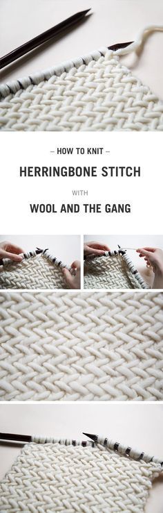 how to knit herringbone stitch with wool and the gang - step by step instructions