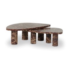 two tables with marble bases on each side