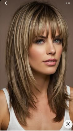 Hairstyle Women Medium Length, Long Layers For Square Face, Short Layers For Long Hair, Hairstyles For Medium Length Hair With Bangs Over 50 Women, Hair Styles Square Face, Framed Face Haircut Layered Hair, Bangstyle Hair Long Layers, How To Cut Face Framing Bangs, Medium Hair Length With Bangs