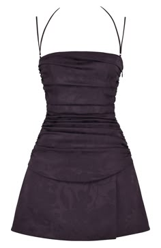 This minimalist satin dress features a gathered bodice with boning for a cinched silhouette and features a lace-up back that's sure to turn heads. Exclusive retailer Halter neck Adjustable tie straps Lined 100% polyester Dry clean Imported Medium Dresses Formal, Short Dresses Satin, Cute Vintage Dresses Casual, La Club Outfit, Homecoming Dresses A Line, Party Dress Sewing Patterns, Classy Short Dress, Halter Satin Dress, A-line Dress