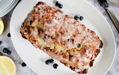 a close up of a plate of food with blueberries