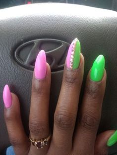 Alpha Kappa Alpha Nail Designs, Pink And Green Nails Aka, Alpha Kappa Alpha Nails, Aka Nail Designs, Pink And Green Nails Short, Pink And Green Nails Acrylic, Nails Green And Pink, Pink And Green Nails Design