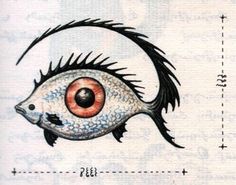 a drawing of a fish with an eye