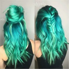 Teal hair Green Hair Ombre, Mermaid Hair Color, Dyed Hair Pastel, Colors Hair, Teal Hair, Wave Wig, Pastel Hair, Dye My Hair