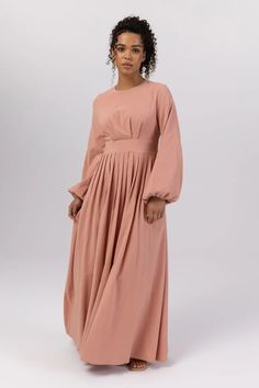 Salwa Pleated Maxi Dress - Pink Peach Dresses Flowy, Pleated Bodice, Pleated Maxi Dress, Pleated Maxi