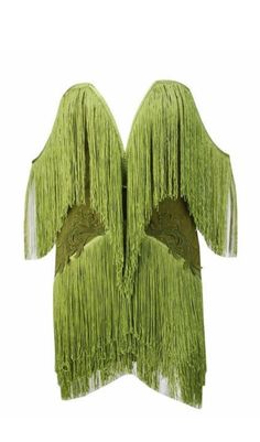 a green dress with fringes on the front and back, as seen from above