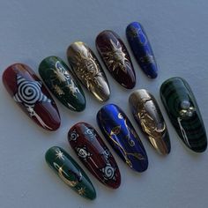 Hippy Acrylic Nails, Hippie Nail Art Boho, Whimsigoth Nails, Mystical Nails, Finger Biting, Birmingham City University, Creative Nail Art, Witchy Nails