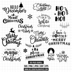 christmas svt files for silhouettes and cricut designs, including hand lettering