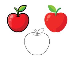 an apple and a red apple with green leaves on them are separated from each other