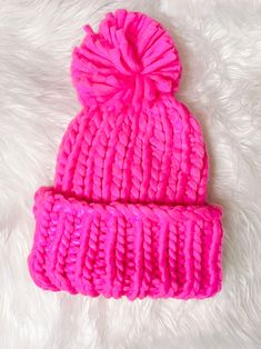 Electric Pink Beanie | Sassy Shortcake | sassyshortcake.com Preppy Hat, Sassy Shortcake, Snow Hat, Pink Beanie, Pink Snow, White Beanies, Pink Beanies, Skiing Outfit