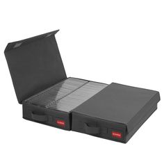 an open black case with two drawers