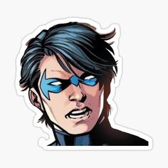 an avatar sticker with blue eyes and black hair, in the style of captain america