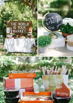 an assortment of items on display at a wedding