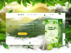 the website is designed to look like it has green leaves on it and an image of mountains in the background