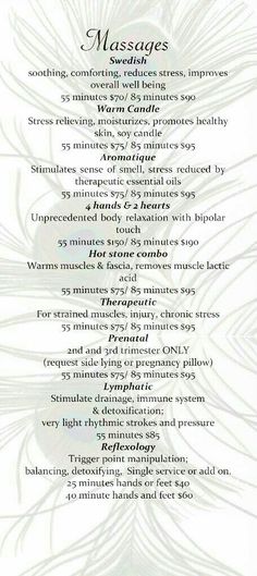 Menu Example, Pinterest Lifestyle, Spa Menu