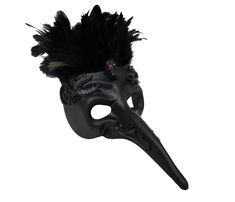 This long nose beak mask is featured in black with feathers across the top. Each mask comes with a black skull in the center with red jewel eyes. On either side of the skull is a griffin holding a coiling snake. Black filigree accents either side of the nose. Each mask comes with black strings to tie. Available in individual pieces, 6-pack, or by the dozen! Black Masks And Prosthetics For Carnival Costume, Black Mask For Carnival, Black Masks For Halloween Masquerade, Black Masks And Prosthetics For Halloween Masquerade, Black Masks And Prosthetics For Carnival Cosplay, Black Carnival Mask Costume Accessory, Black Masks And Prosthetics For Cosplay Carnival, Black Masquerade Masks And Prosthetics For Halloween, Black Gothic Costume Accessories For Mardi Gras