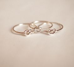 Set of 3 solid sterling silver knot rings perfect for gifting.  Each ring will come in its own gauze gift pouch with a friendship card.  These rings are hand tied from solid sterling silver wire 1mm thick - 18g. Handcrafted in my tiny retail jewellers studio located in historic Fort Langley BC. Canada.  I custom make each piece using ethically sourced materials. Three Best Friend Rings, Friendship Rings For 3 Bff, Platonic Marriage, Fort Langley, Bff Rings, Knot Rings, Pinecone Necklace, Best Friend Rings, Langley Bc