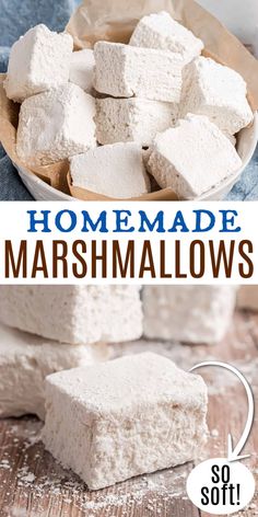 homemade marshmallows on a plate with text overlay