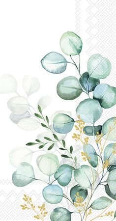 a watercolor painting of green leaves on a white background