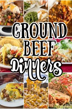 a collage of different types of food with the words ground beef drivers