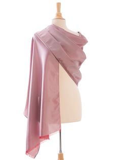 Rosalia-Silk Shantung Shawl. Formal looking fine silk shantung in a feminine shade of rose pink will add classic refinement to your look. This slightly iridescent rose pink silk wrap has hand rolled and sewn edges adding to it's uniqueness and value. #evening #formal #lightweight Silk Poncho, Pink Silk Scarf, Pink Shawl, Velvet Shawl, Pure Silk Scarf, Flower Scarf, Stole Scarf, Cashmere Shawl, Pink Scarves