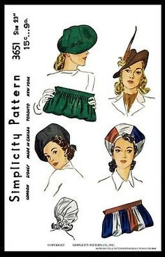 Simplicity 3651 BERET Hat Bag Fabric Sewing Pattern 1940's Fashion Medium | eBay 1940s Accessories, 1940s Hats, Beret Hats, Fabric Sewing Patterns, Fashion Media, Bag Fabric, Paper Sewing Patterns, Womens Sewing Patterns, Simplicity Sewing